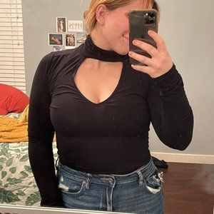 Urban Outfitters Black Bodysuit With Mock neck And V Cut Out